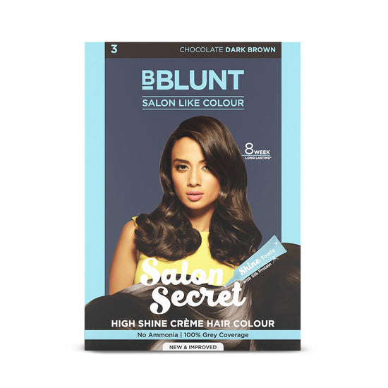 BBlunt Salon Secret High Shine Crème Hair Colour - Chocolate Dark Brown No.3, 152ml packaging