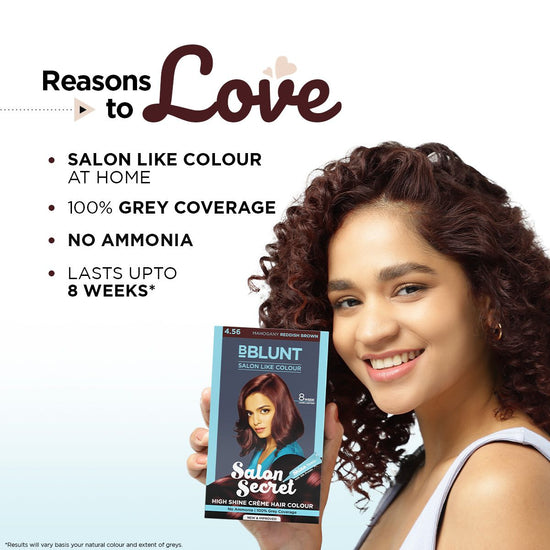 Before and after results showcasing the mahogany reddish brown shade.