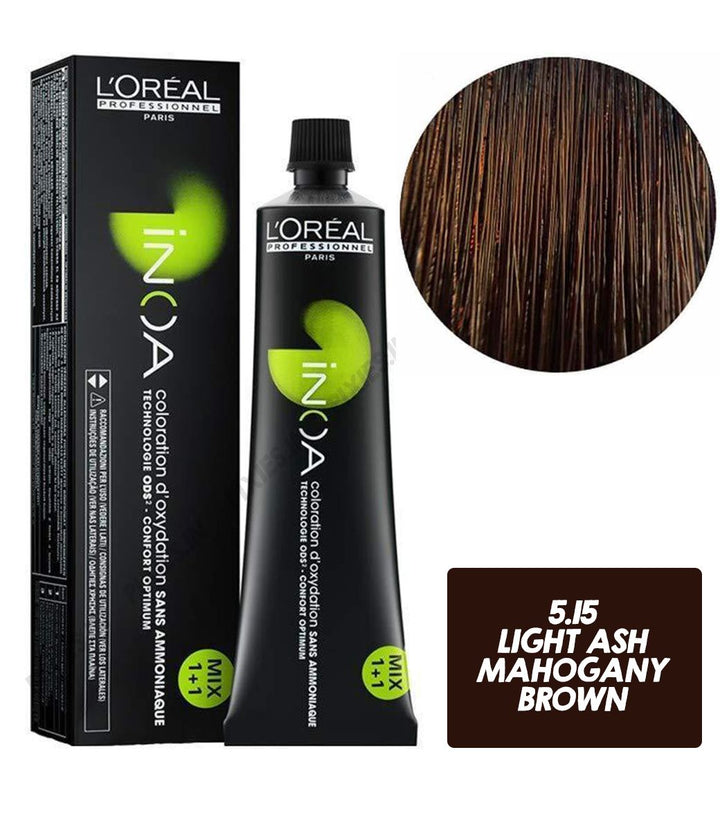 L'Oreal  Professionnel Paris - 5.15 Light Ash Mahogany Brown - Inoa Ammonia Free Permanent Colour - Mix 1:1 - (60g) - House of Ateeq
