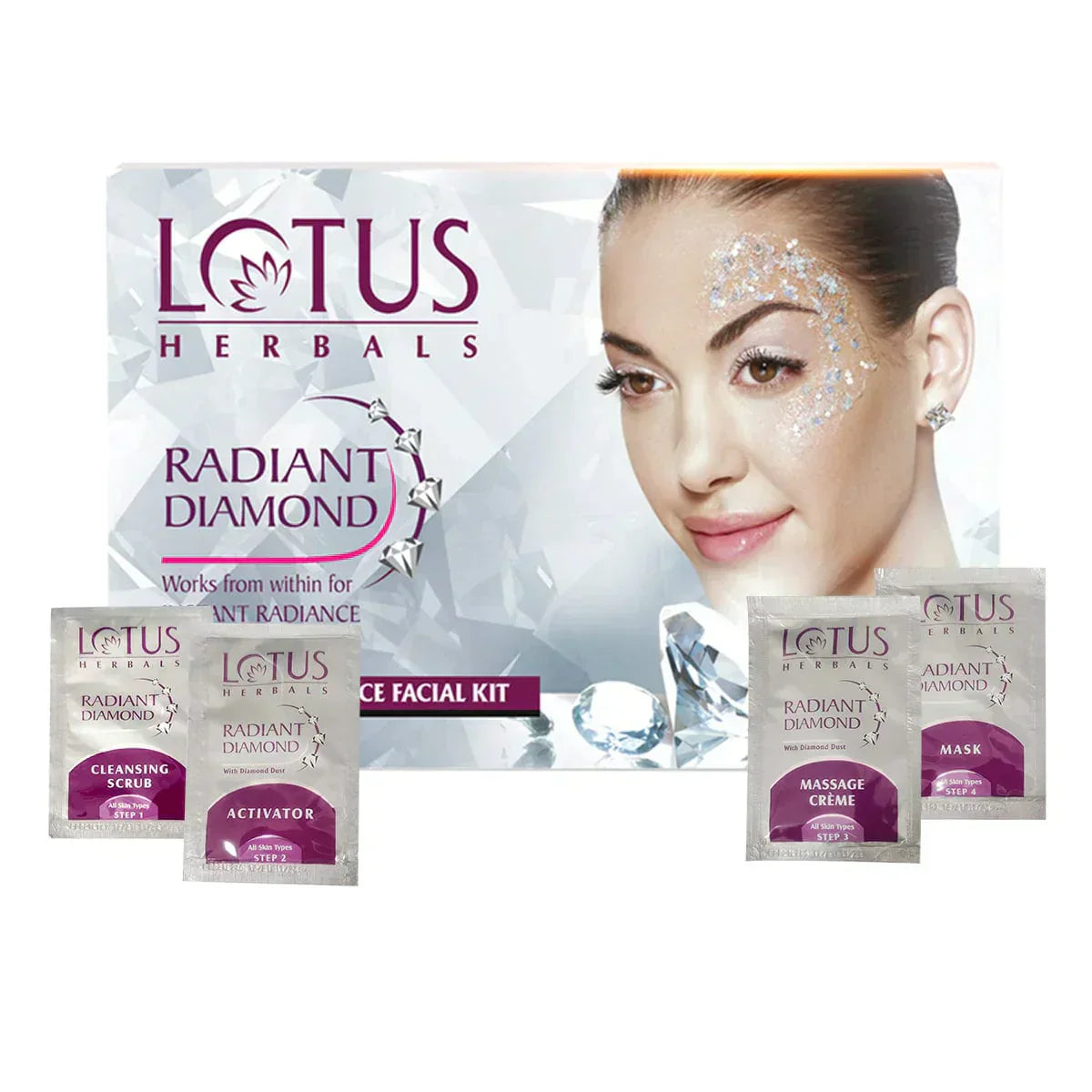 Lotus Herbals Radiant Diamond Cellular Radiance Facial Kit, (170gm) - House of Ateeq