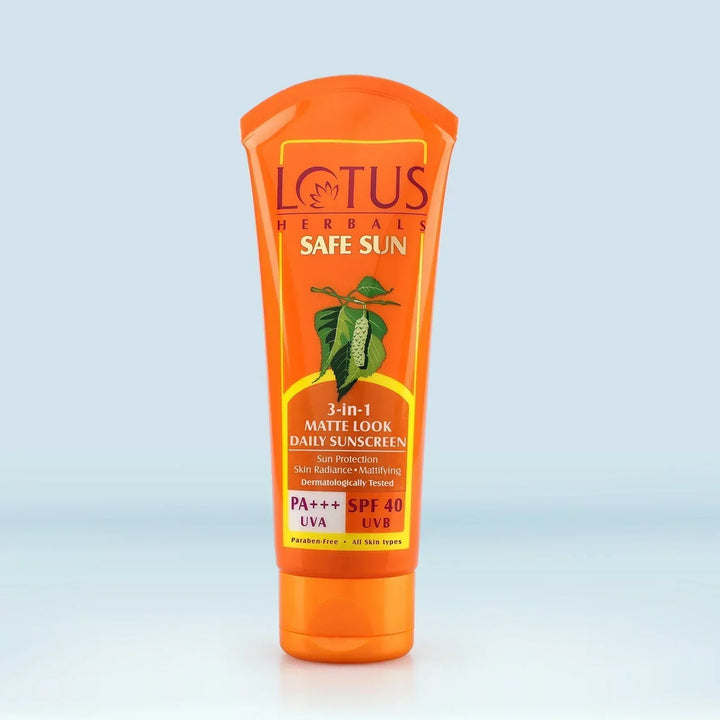 Lotus Herbals Safe Sun 3-In-1 Matte Look Daily SunScreen PA+++UVA, SPF 50, (50g) - House of Ateeq