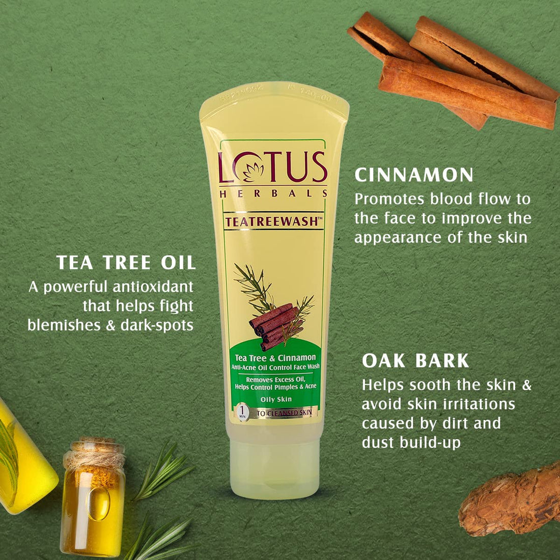 Lotus Herbals Tea Tree & Cinnamon Anti-acne Oil Control Face Wash, 80g