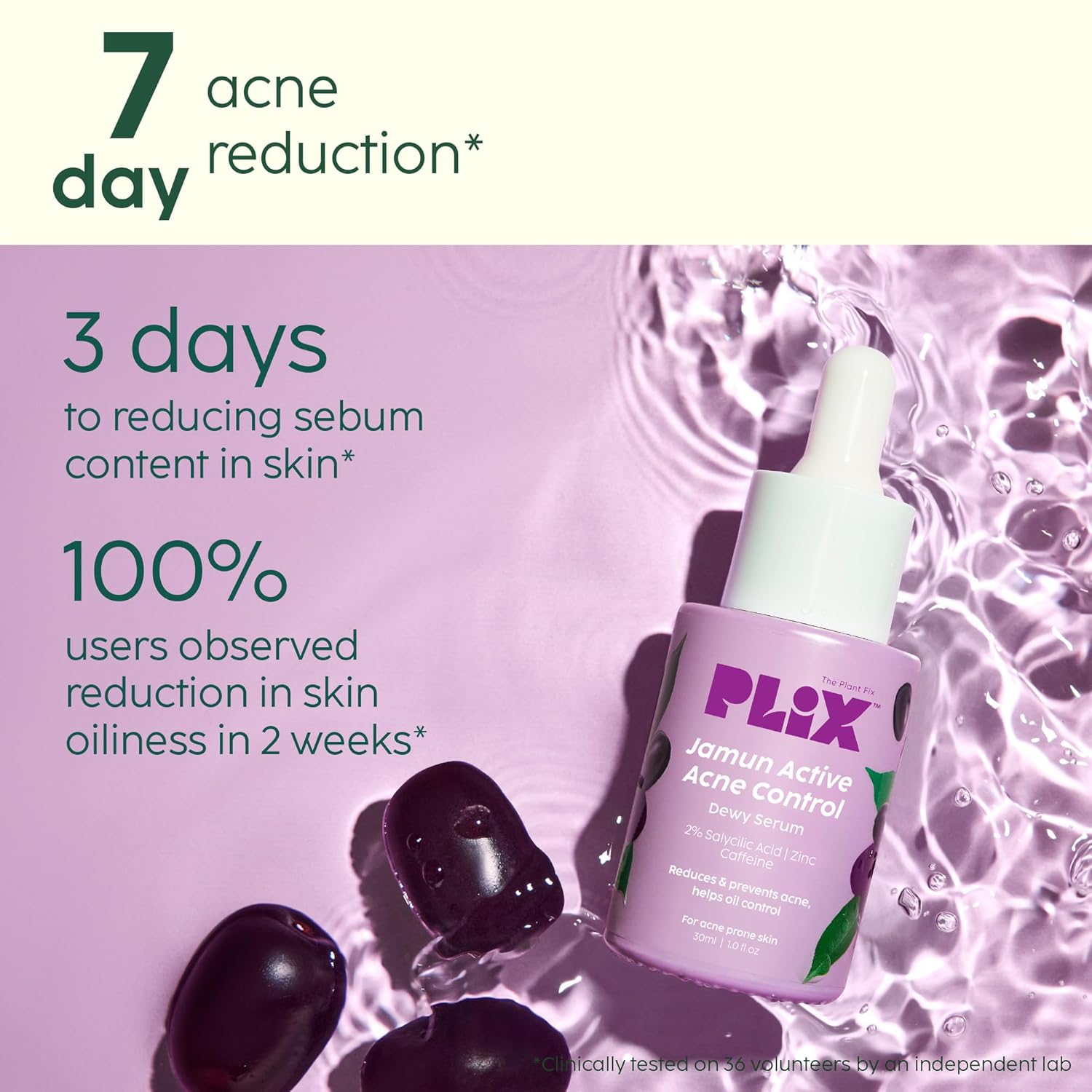 Plix Jamun 2% Salicylic Acid Exfoliating Face Serum | For Active Acne & Blackheads, 30ml