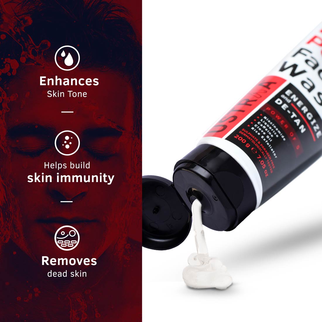 Ustraa Power Face Wash Energize and De-Tan, 200g - for Effective Tan Removal